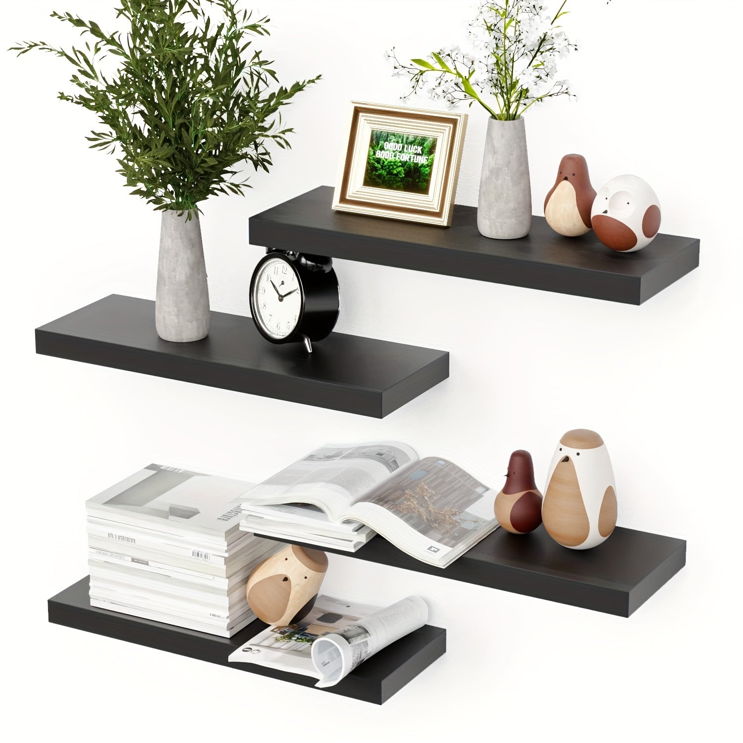 CasaWeiss: Wooden Wall Shelves – Set of 4, Modern & Hanging with Invisible Mounting for Plants & Photos in the Living Room