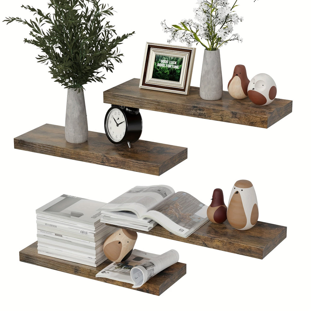 CasaWeiss: Wooden Wall Shelves – Set of 4, Modern & Hanging with Invisible Mounting for Plants & Photos in the Living Room