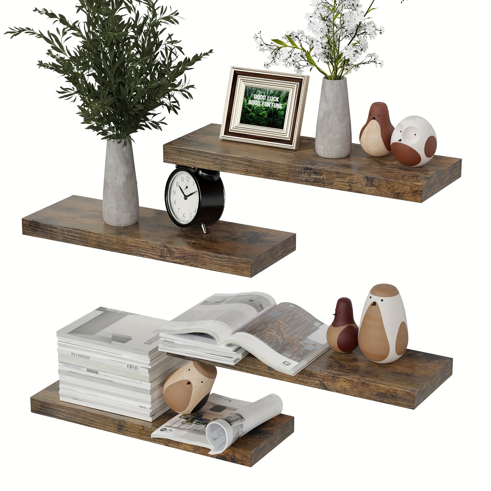 CasaWeiss: Wooden Wall Shelves – Set of 4, Modern & Hanging with Invisible Mounting for Plants & Photos in the Living Room