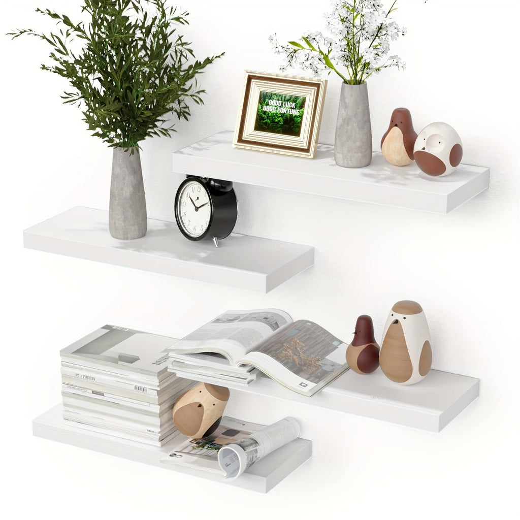 CasaWeiss: Wooden Wall Shelves – Set of 4, Modern & Hanging with Invisible Mounting for Plants & Photos in the Living Room