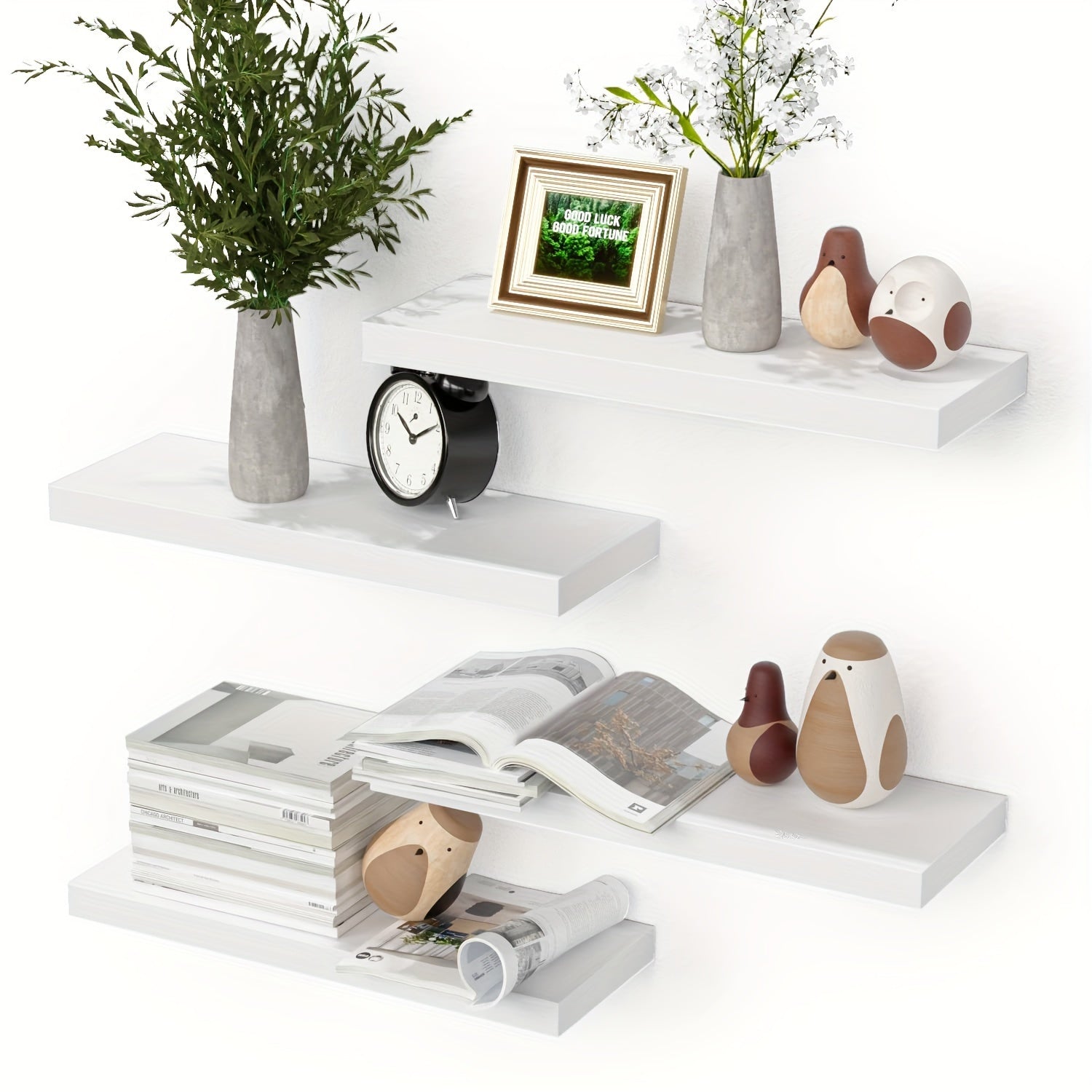 CasaWeiss: Wooden Wall Shelves – Set of 4, Modern & Hanging with Invisible Mounting for Plants & Photos in the Living Room