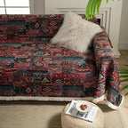 Casablanca: Boho-Style Sofa Throw with Geometric Pattern & Decorative Tassels – for Living Room & Couch