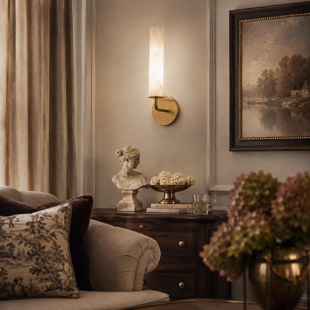 Casoria Natural Alabaster Cylinder Wall Sconce