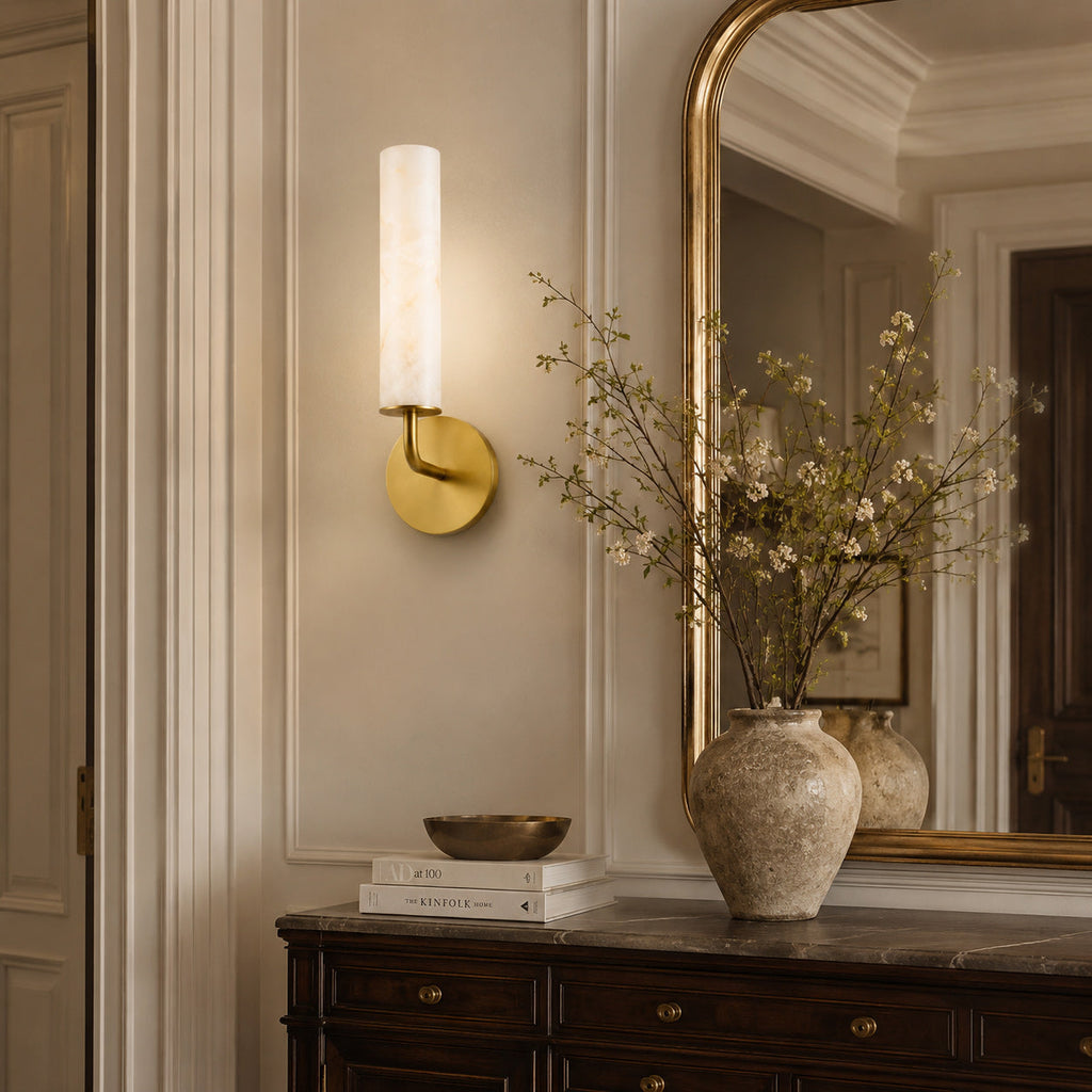 Casoria Natural Alabaster Cylinder Wall Sconce