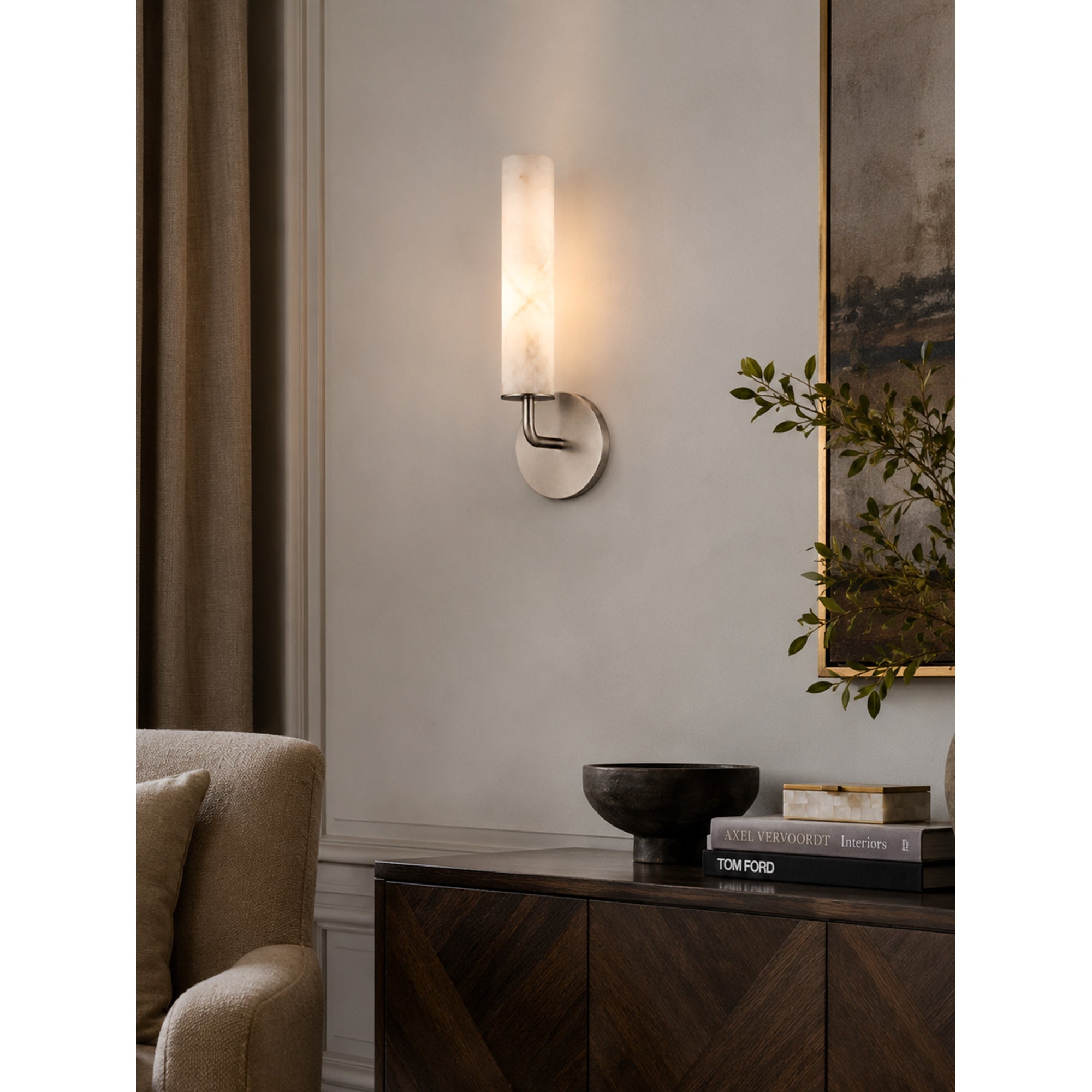 Casoria Natural Alabaster Cylinder Wall Sconce