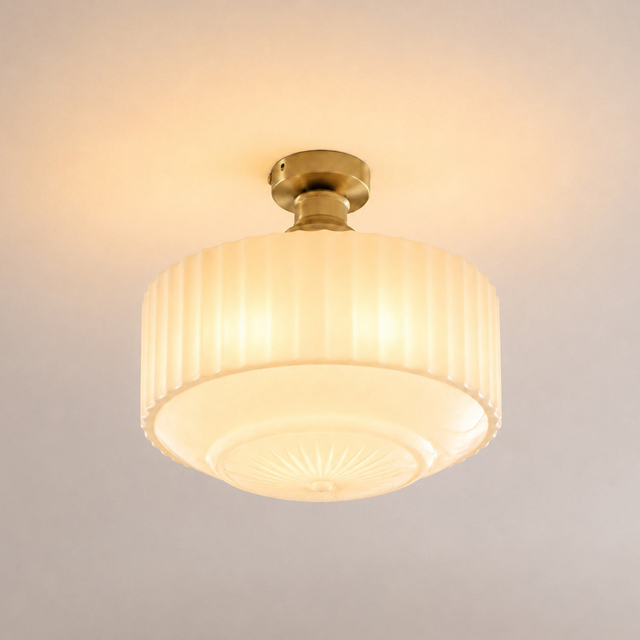 Cassian Fluted Opal Glass Semi-Flush Ceiling Light