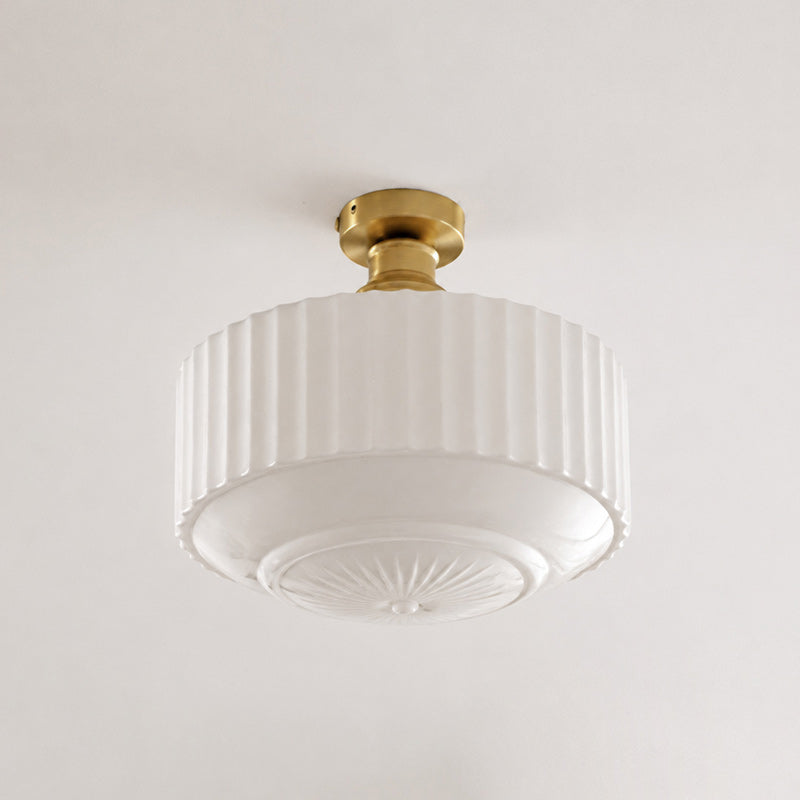 Cassian Fluted Opal Glass Semi-Flush Ceiling Light