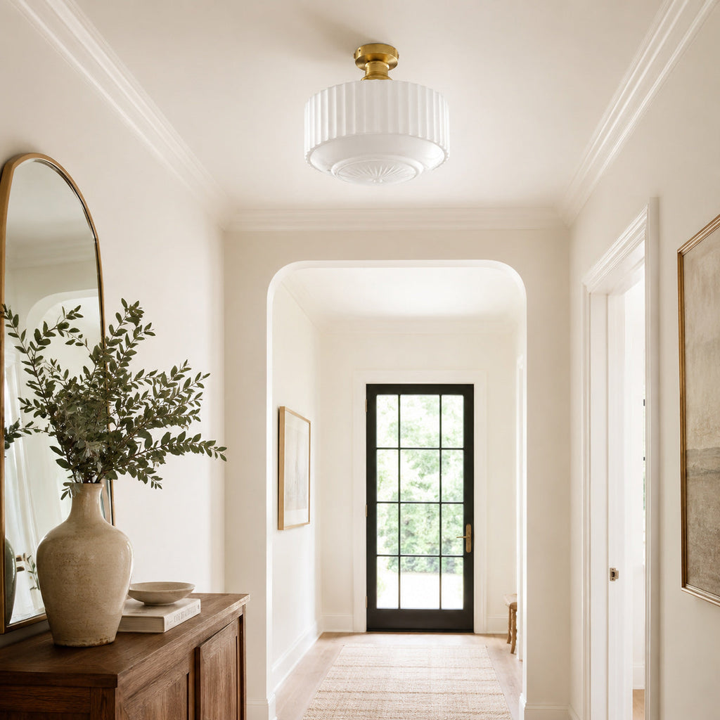 Cassian Fluted Opal Glass Semi-Flush Ceiling Light