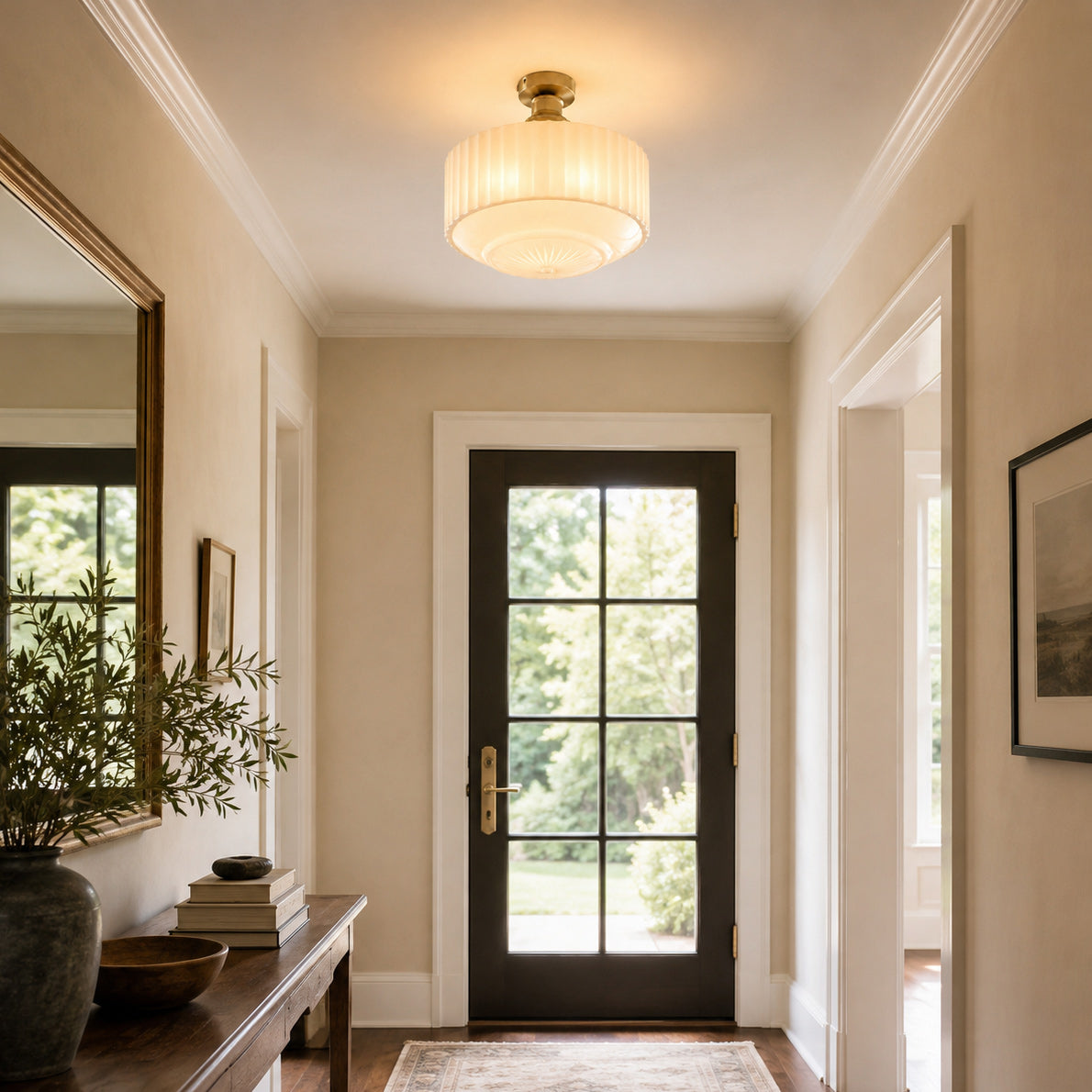 Cassian Fluted Opal Glass Semi-Flush Ceiling Light