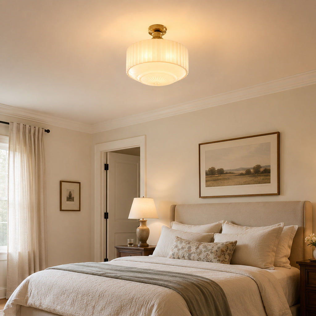 Cassian Fluted Opal Glass Semi-Flush Ceiling Light