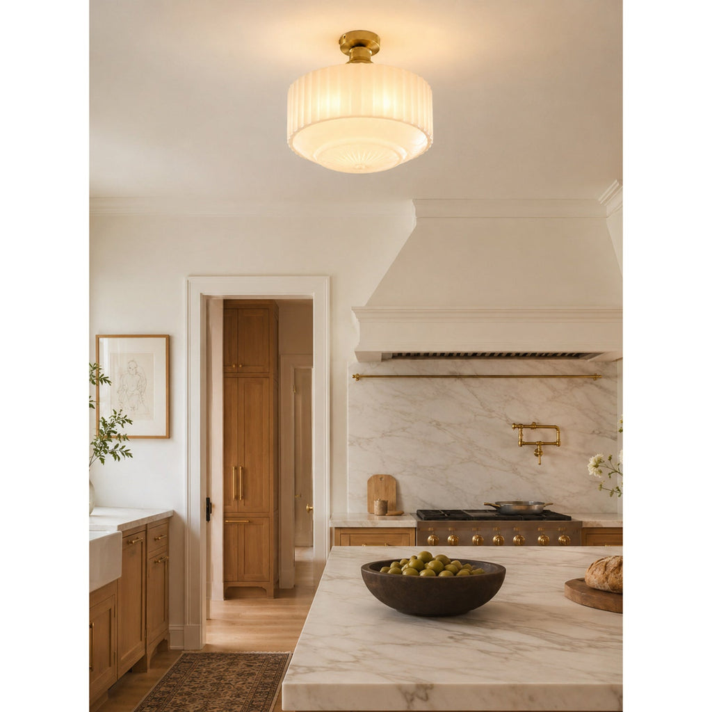 Cassian Fluted Opal Glass Semi-Flush Ceiling Light