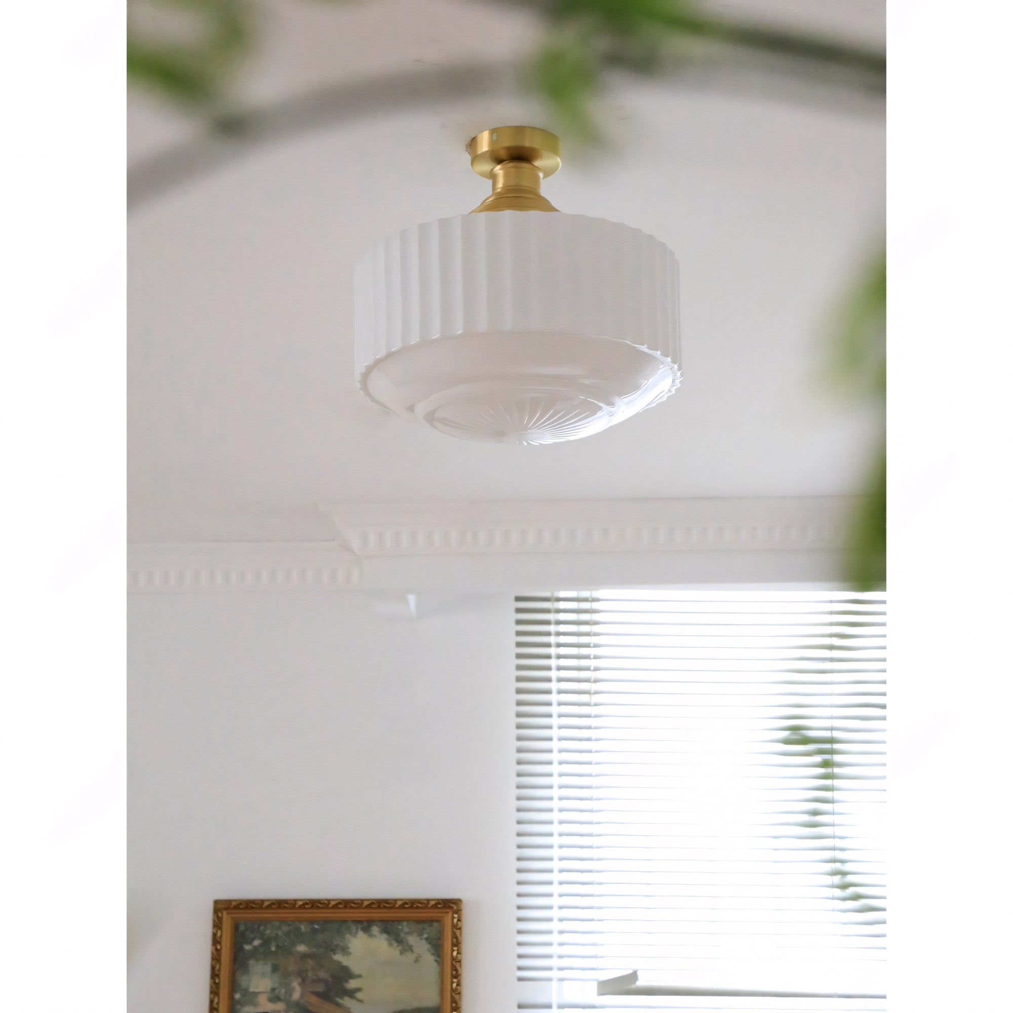 Cassian Fluted Opal Glass Semi-Flush Ceiling Light
