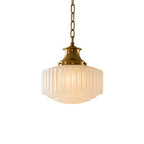 Cassian Fluted Opal Glass Drum Pendant with Brass Chain