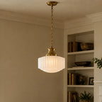 Cassian Fluted Opal Glass Drum Pendant with Brass Chain