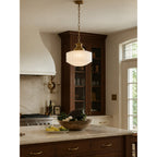 Cassian Fluted Opal Glass Drum Pendant with Brass Chain