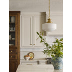 Cassian Fluted Opal Glass Drum Pendant with Brass Chain
