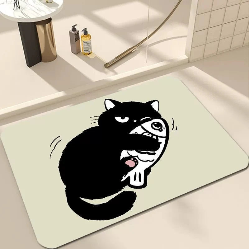 Doormat Polyester Non Slip Cartoon Cat Indoor Floor Mat