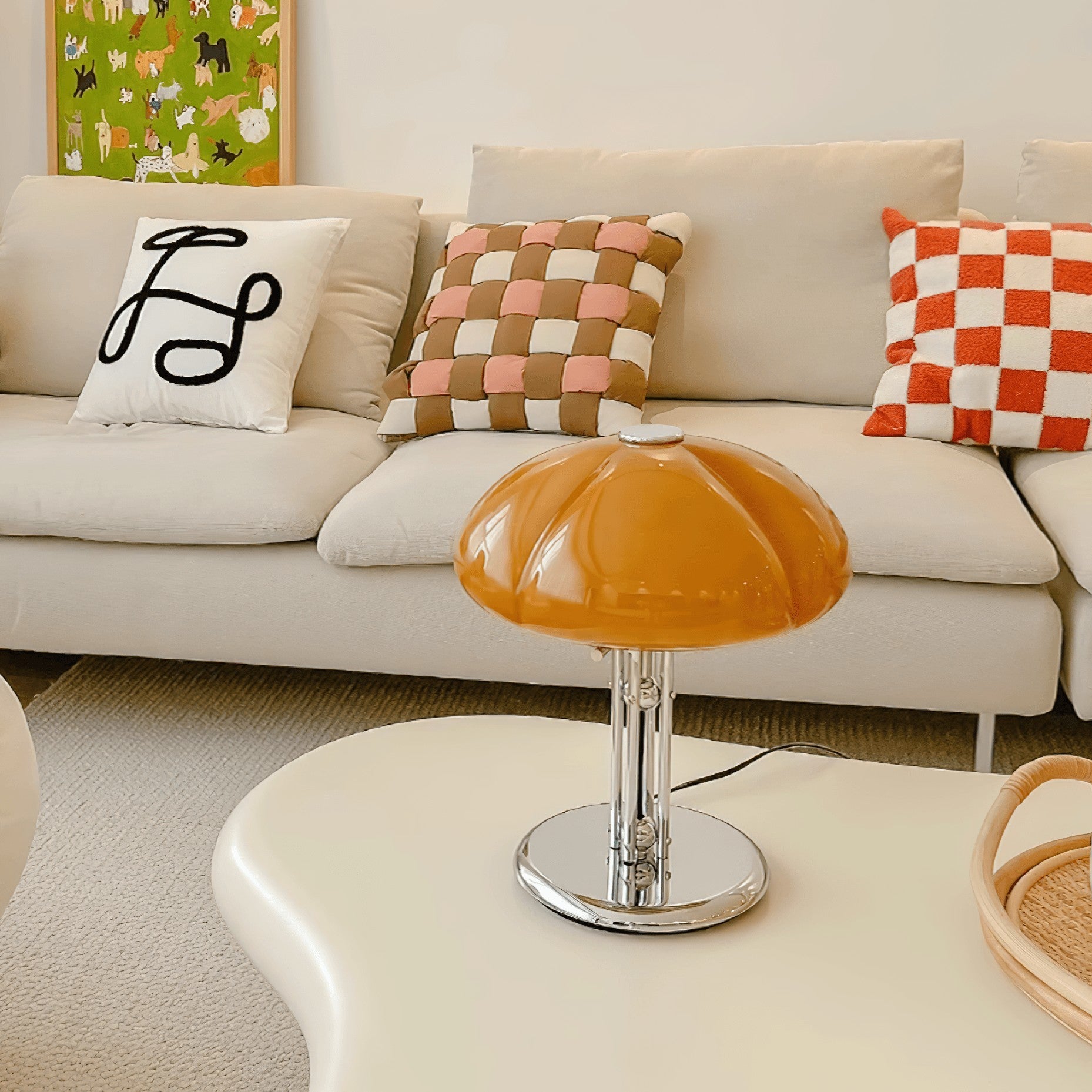 Cato Retro Caramel Glass Table Lamp with Chrome Base