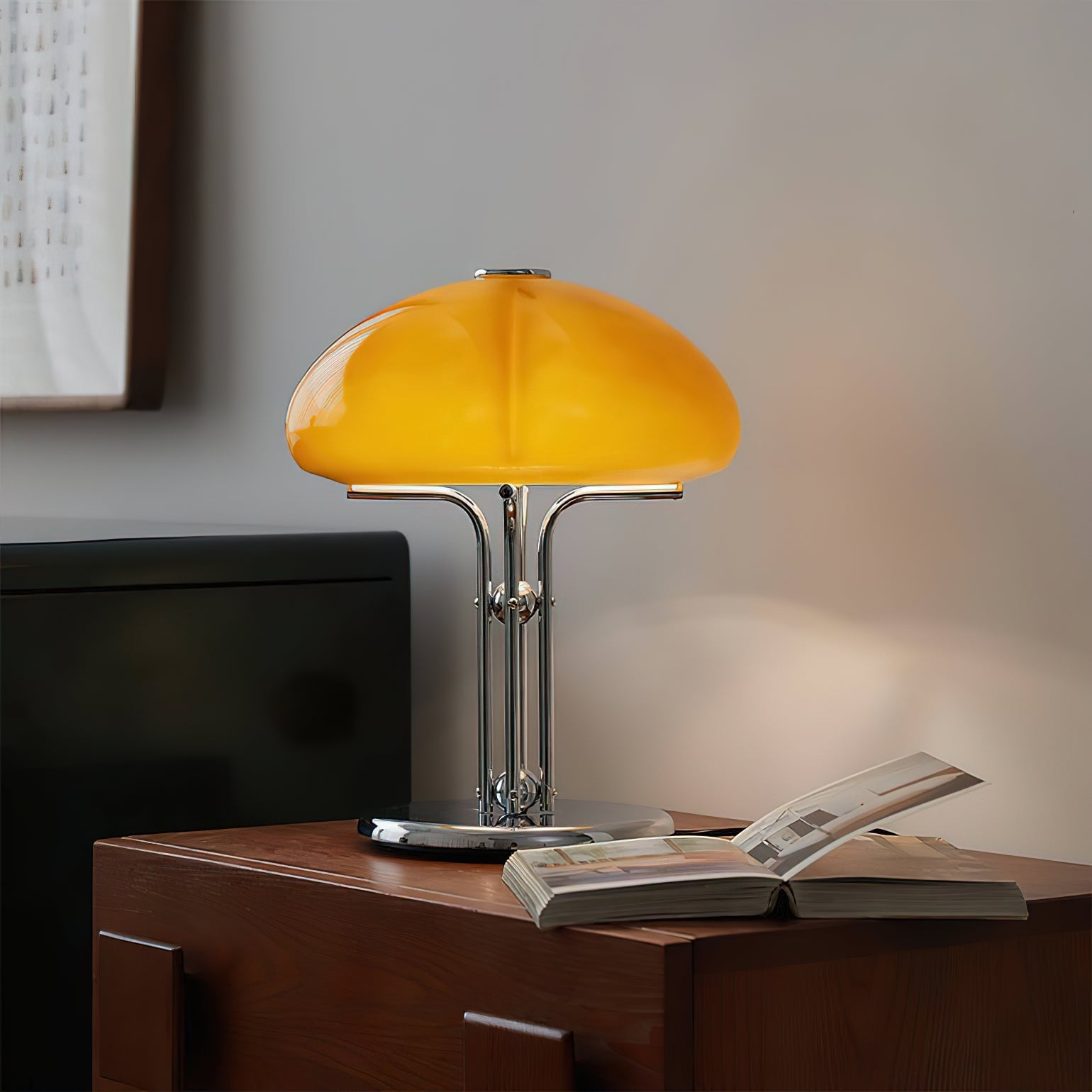 Cato Retro Caramel Glass Table Lamp with Chrome Base