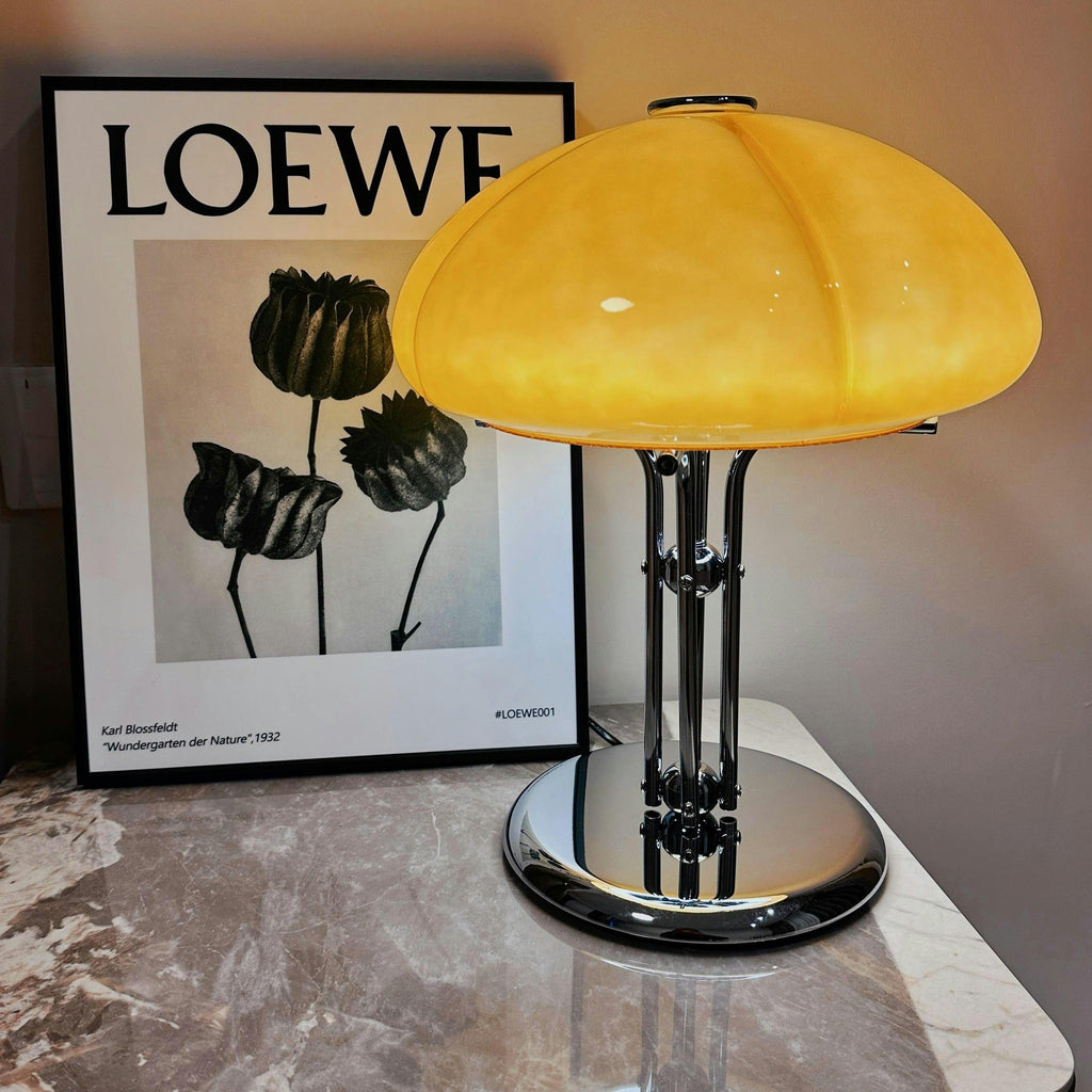 Cato Retro Caramel Glass Table Lamp with Chrome Base