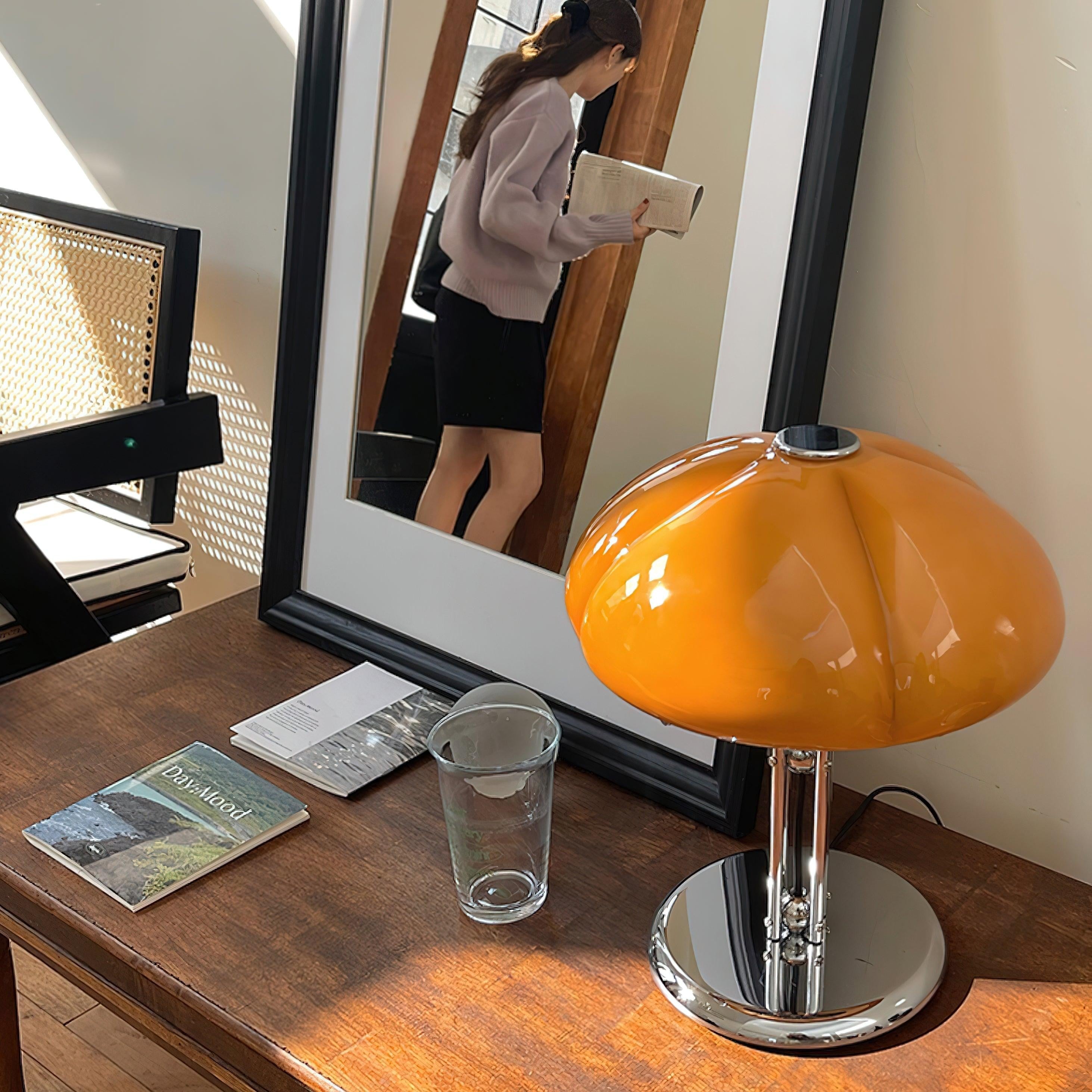 Cato Retro Caramel Glass Table Lamp with Chrome Base