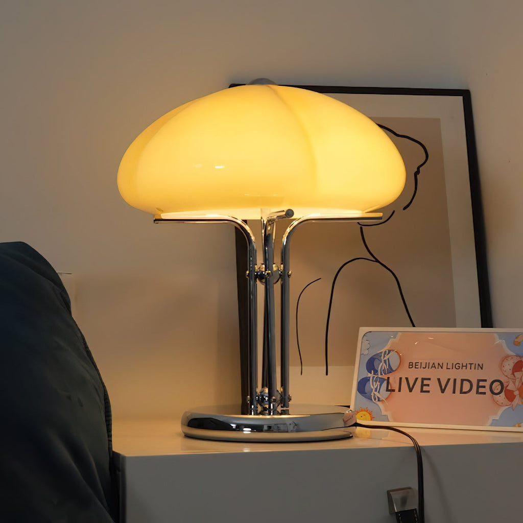 Cato Retro Caramel Glass Table Lamp with Chrome Base