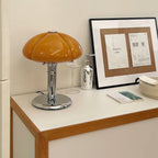 Cato Retro Caramel Glass Table Lamp with Chrome Base