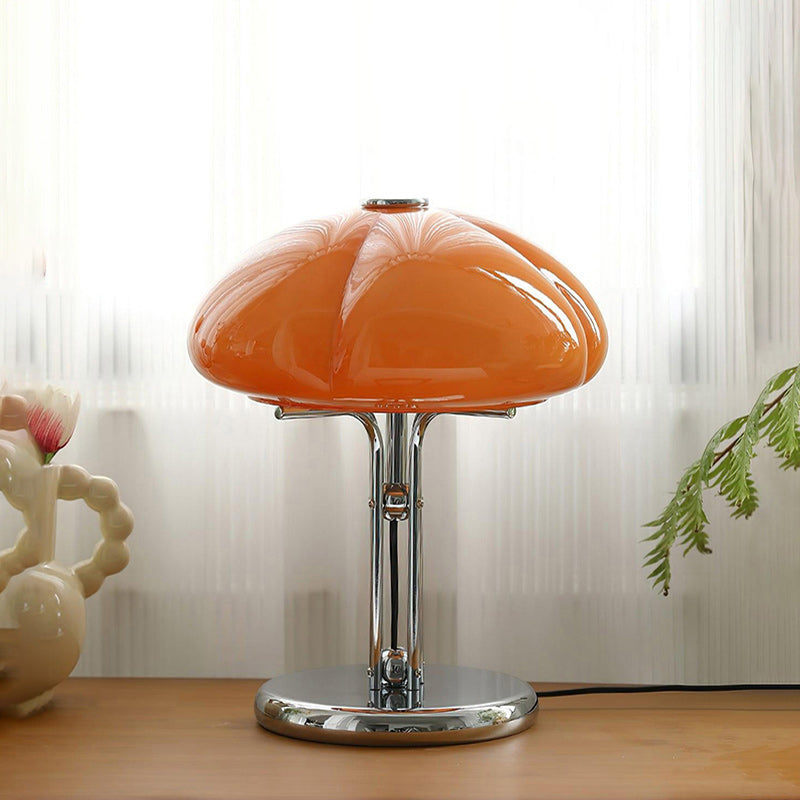 Cato Retro Caramel Glass Table Lamp with Chrome Base