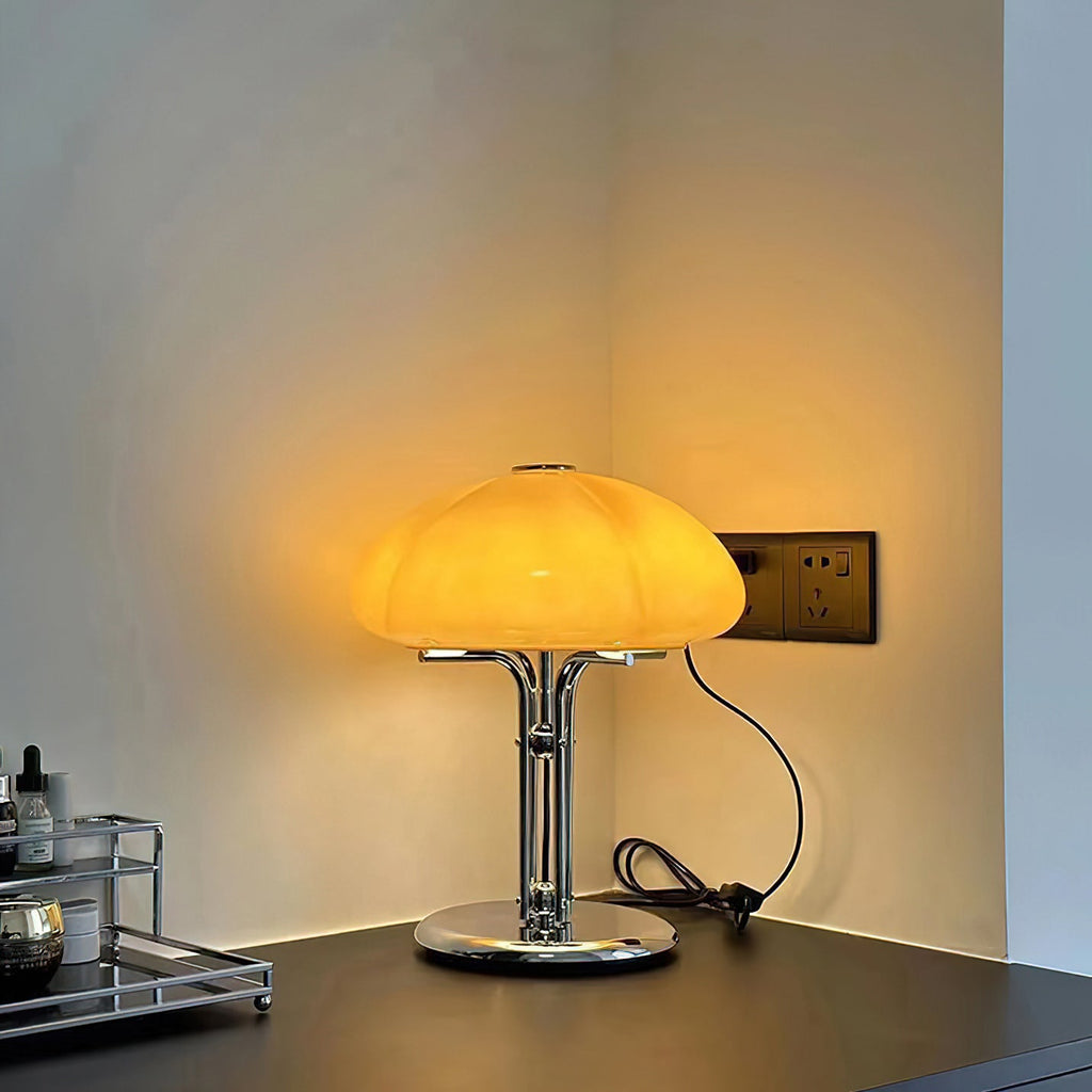 Cato Retro Caramel Glass Table Lamp with Chrome Base
