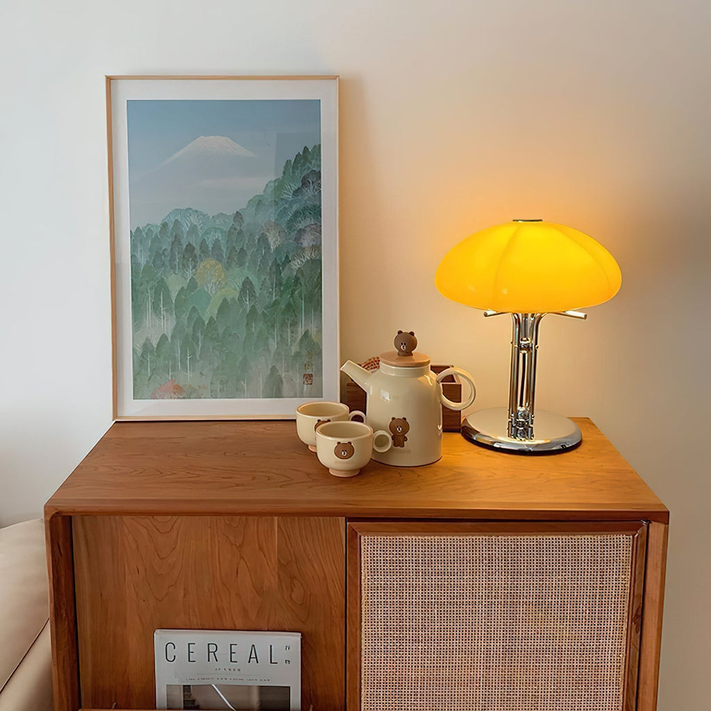 Cato Retro Caramel Glass Table Lamp with Chrome Base