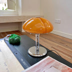 Cato Retro Caramel Glass Table Lamp with Chrome Base
