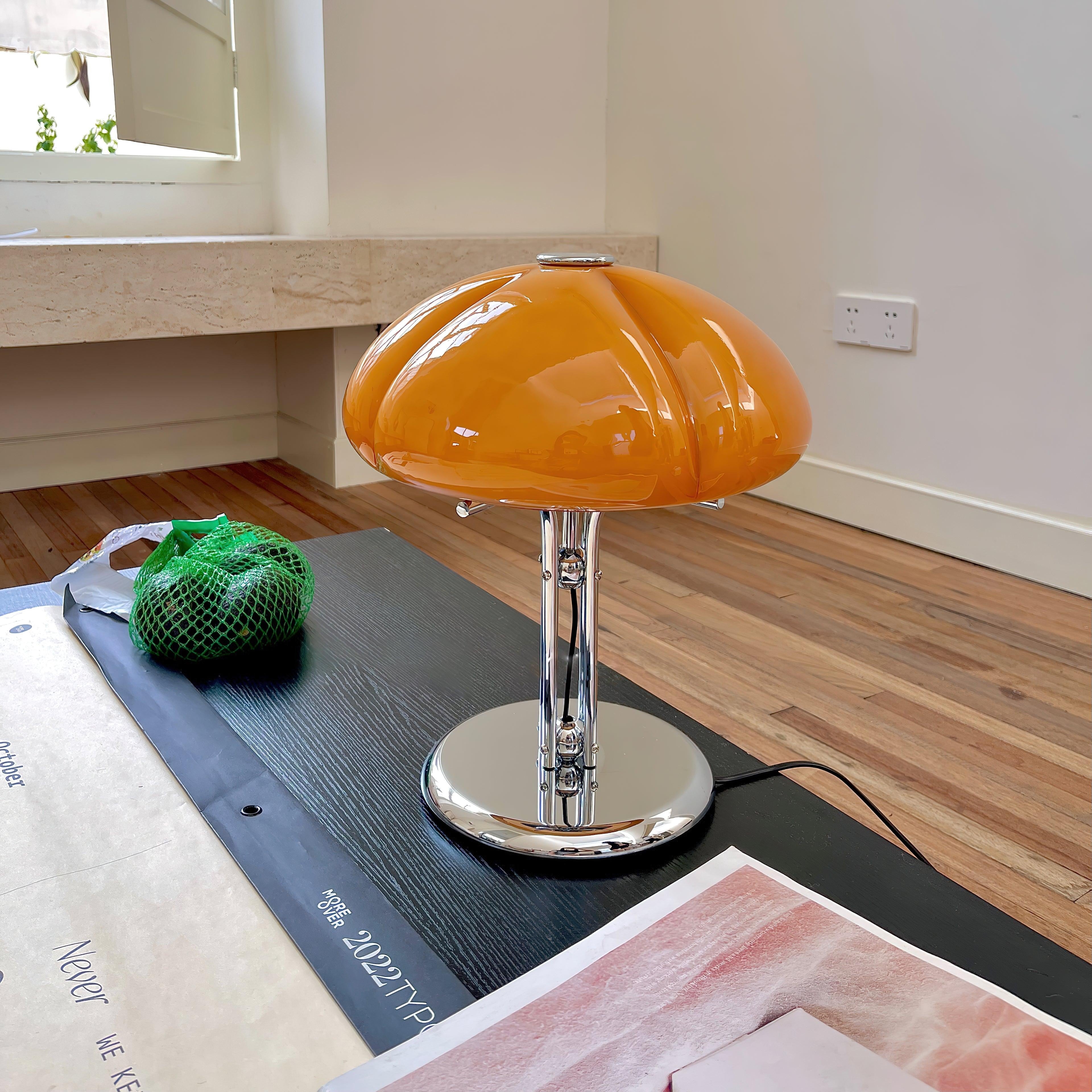 Cato Retro Caramel Glass Table Lamp with Chrome Base