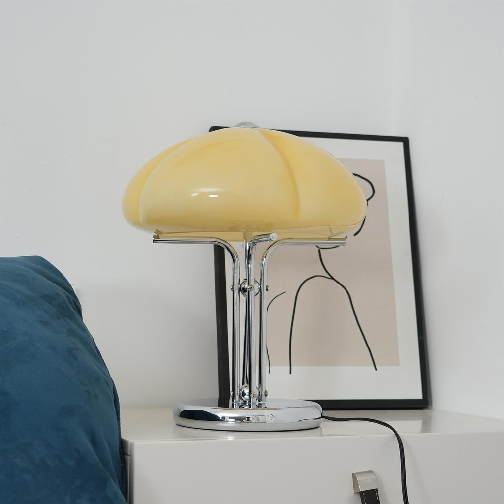 Cato Retro Caramel Glass Table Lamp with Chrome Base