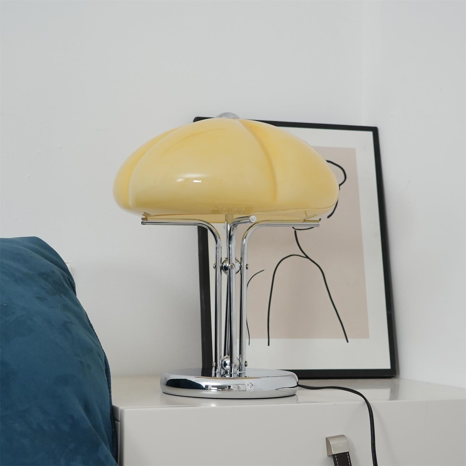 Cato Retro Caramel Glass Table Lamp with Chrome Base