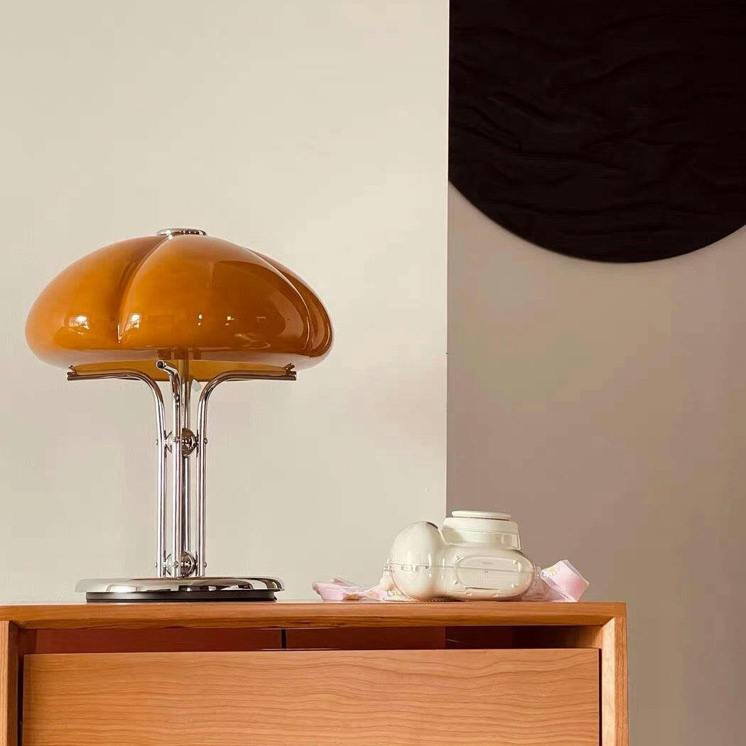 Cato Retro Caramel Glass Table Lamp with Chrome Base
