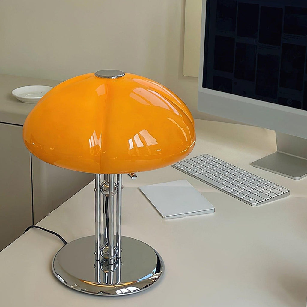 Cato Retro Caramel Glass Table Lamp with Chrome Base