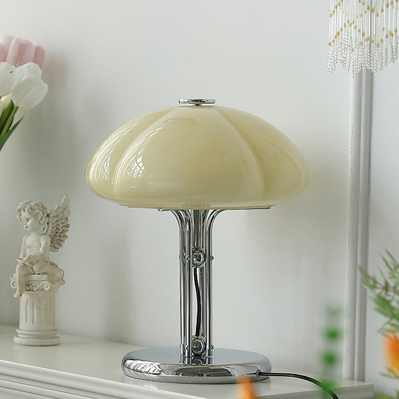 Cato Retro Caramel Glass Table Lamp with Chrome Base