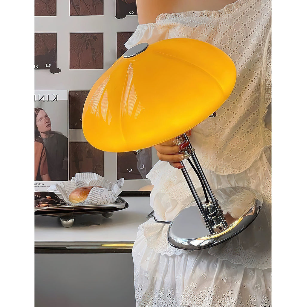 Cato Retro Caramel Glass Table Lamp with Chrome Base