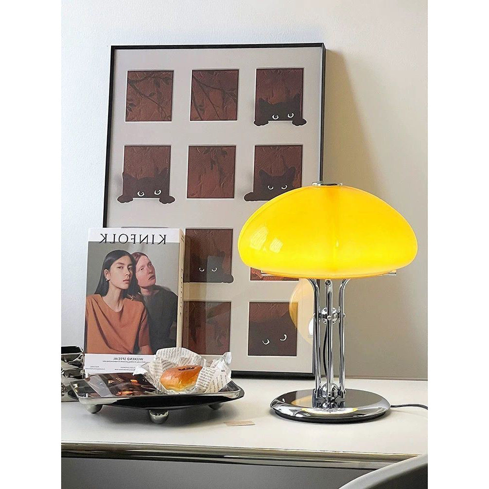 Cato Retro Caramel Glass Table Lamp with Chrome Base