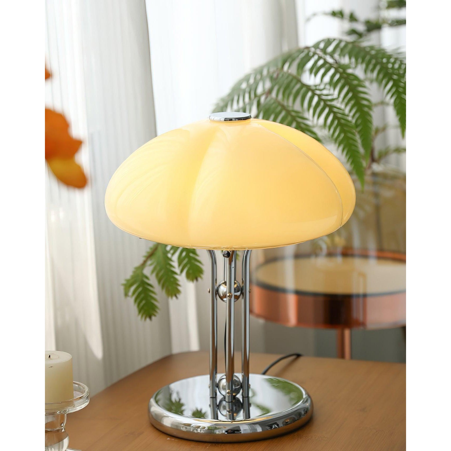 Cato Retro Caramel Glass Table Lamp with Chrome Base