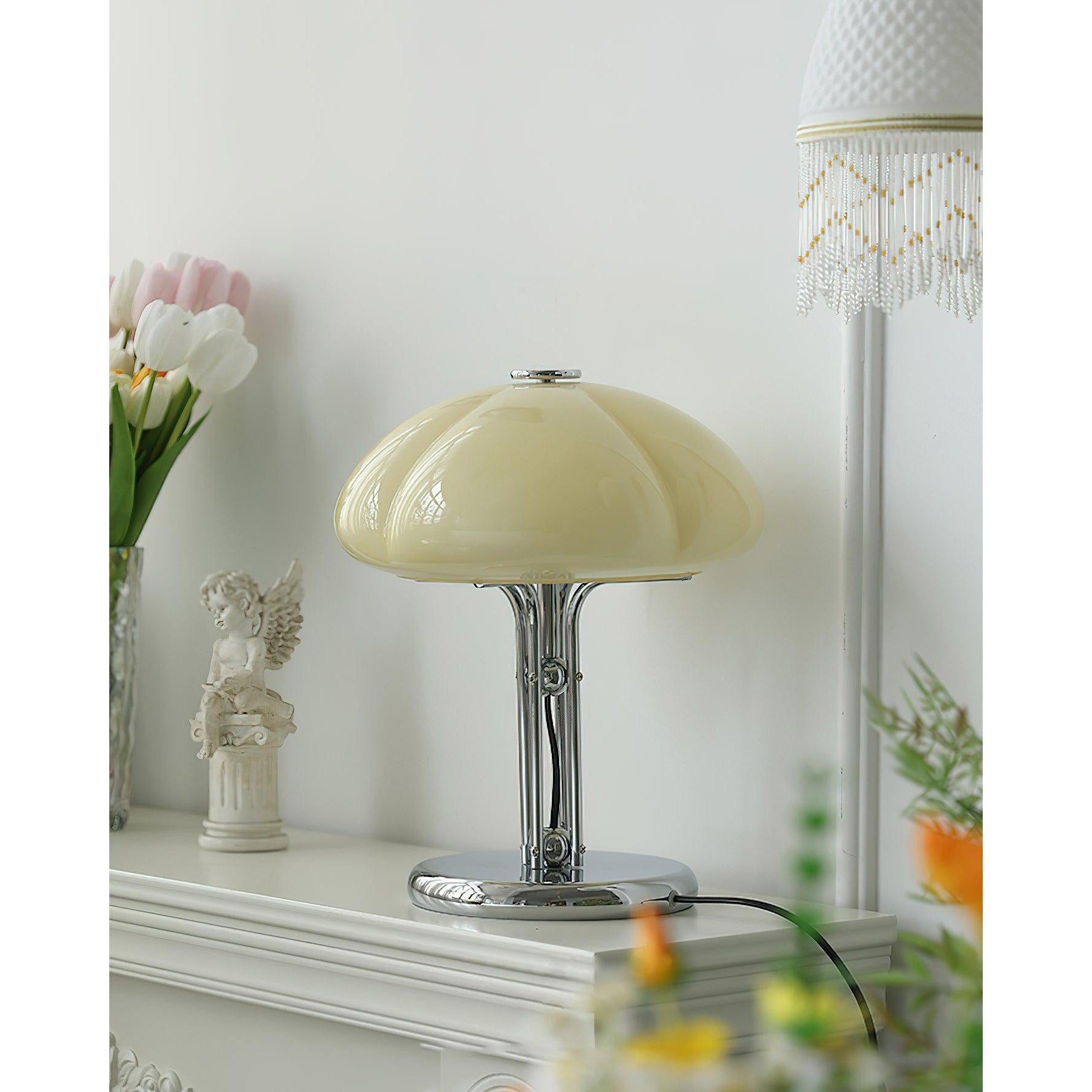 Cato Retro Caramel Glass Table Lamp with Chrome Base