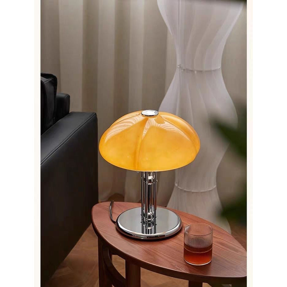 Cato Retro Caramel Glass Table Lamp with Chrome Base