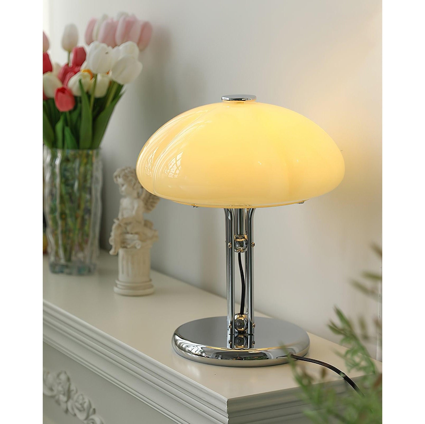 Cato Retro Caramel Glass Table Lamp with Chrome Base