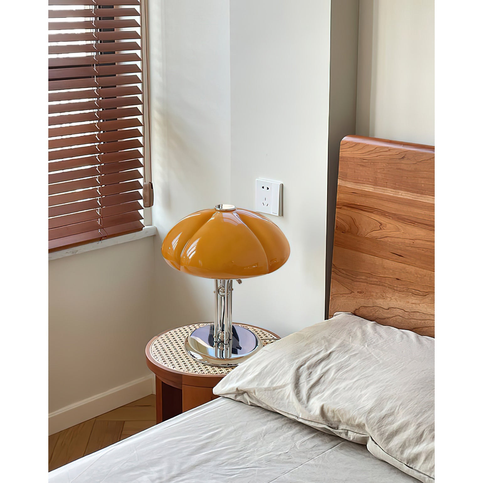 Cato Retro Caramel Glass Table Lamp with Chrome Base