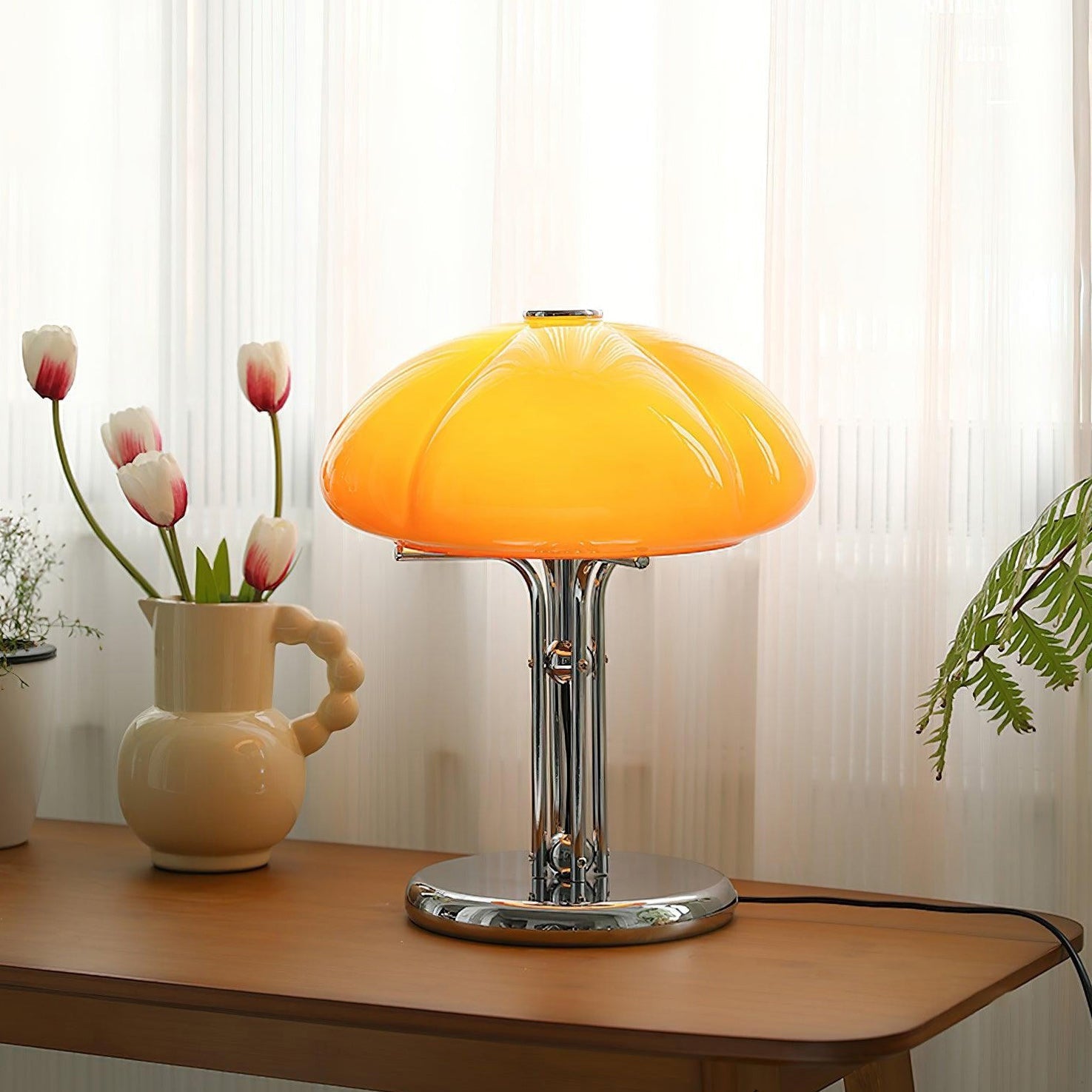 Cato Retro Caramel Glass Table Lamp with Chrome Base