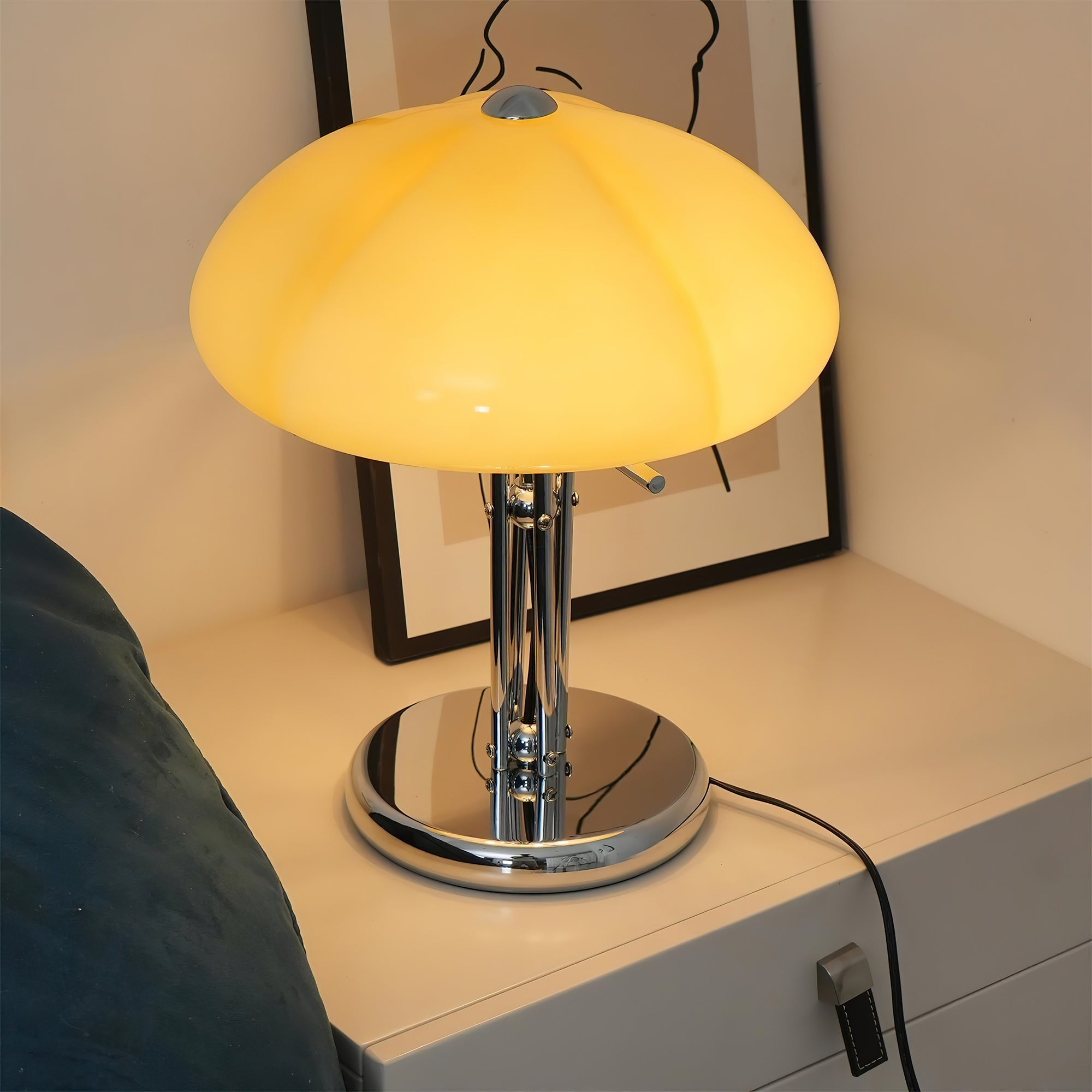 Cato Retro Caramel Glass Table Lamp with Chrome Base