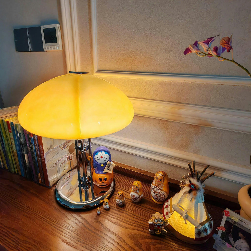 Cato Retro Caramel Glass Table Lamp with Chrome Base