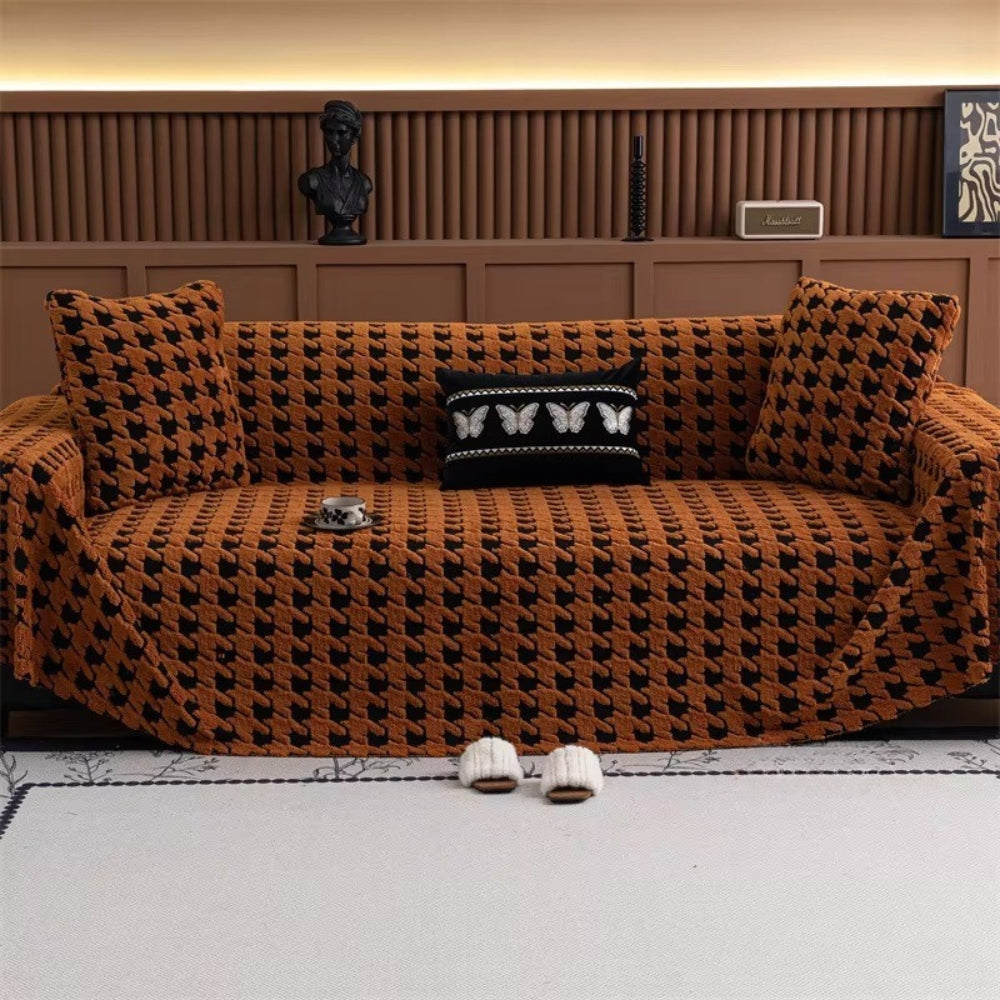 CavalliLoom: Elegant Microfiber Couch Cover with Houndstooth Design & Protective Function – for Sofa & Living Area