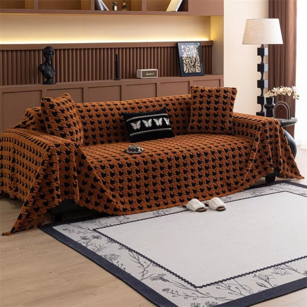 CavalliLoom: Elegant Microfiber Couch Cover with Houndstooth Design & Protective Function – for Sofa & Living Area