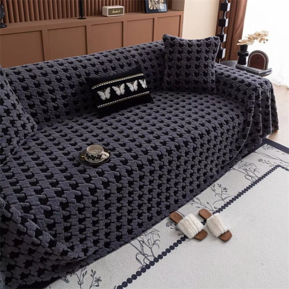 CavalliLoom: Elegant Microfiber Couch Cover with Houndstooth Design & Protective Function – for Sofa & Living Area